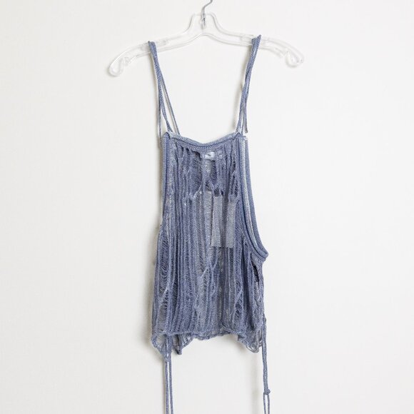 Hm Studio Collection Tie Strap Knitted Top Linen Blend Dusty Blue Large - Picture 3 of 14